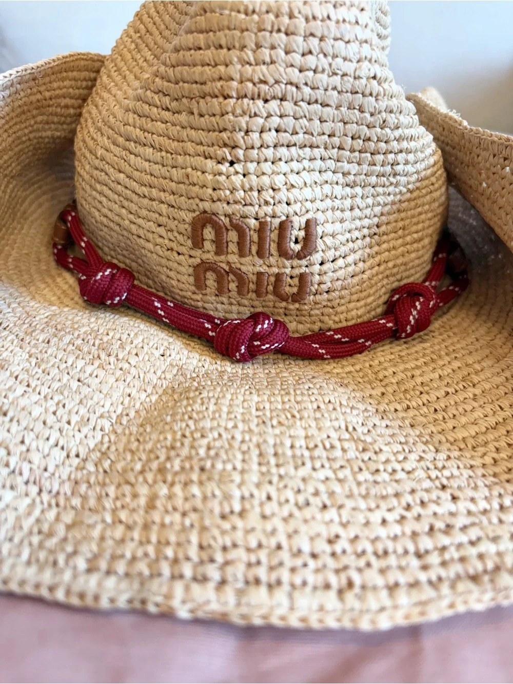 MIU MIU NWT Logo Straw Flap Raffia Cowboy Hat Size Small
